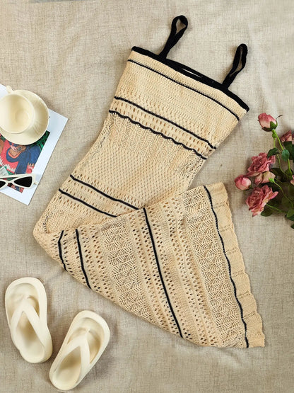 Women'S Boho Striped Sleeveless Dress, Slim-Fitting Cut Out Design, Soft Comfortable Long Summer Vacation Dress, Fashionable Colorblock Style